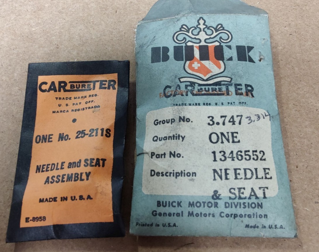 1952-53 Buick Oldsmobile 4BBL Carter 25-211S Carburetor Needle & Seat GM 1346552 1952-53 Buick Oldsmobile 4BBL Carter 25-211S Carburetor Needle & Seat GM 1346552