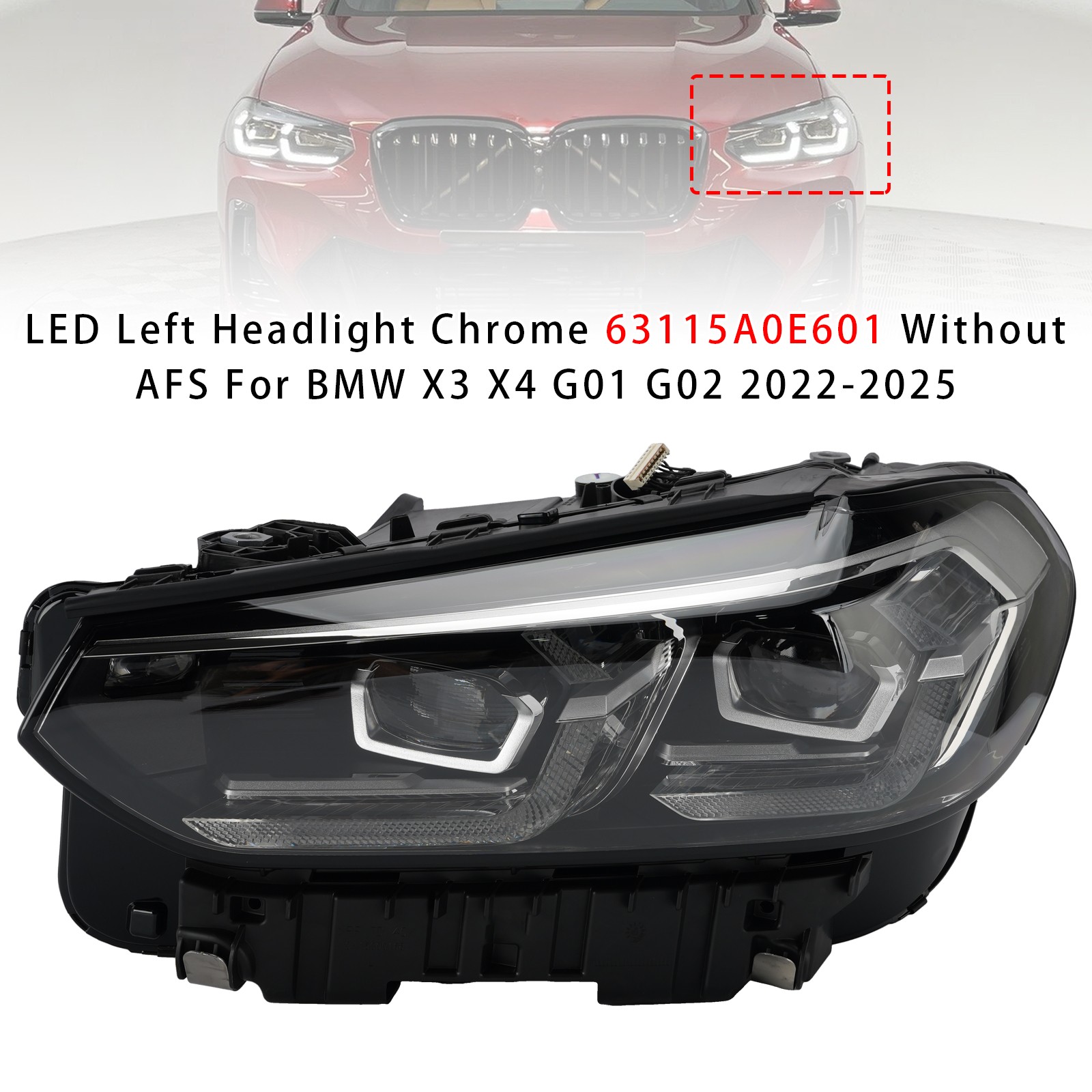 LED Left Headlight Chrome 63115A0E601 Without AFS For BMW X3 X4 G01 G02 22~2025