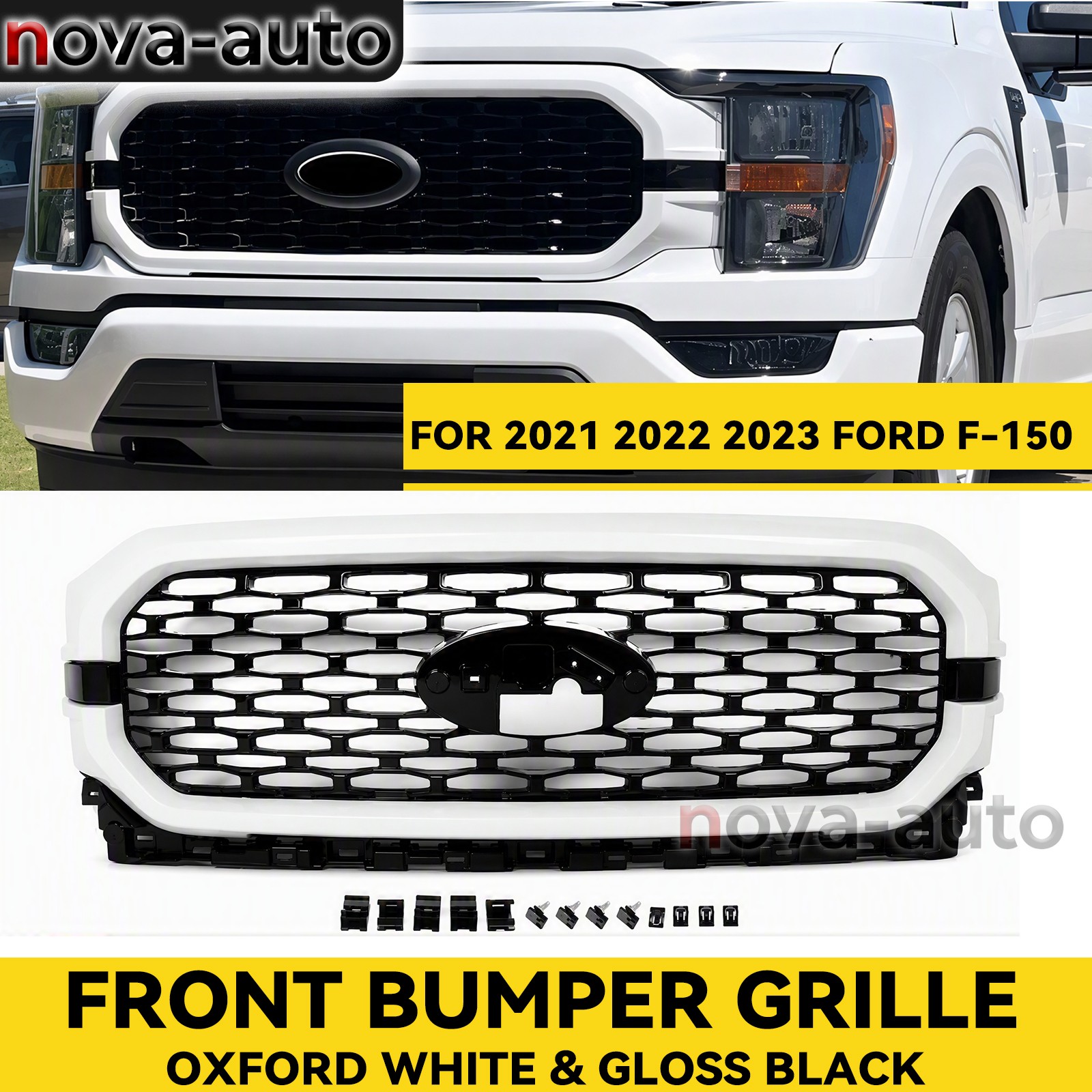 Oxford White Front Bumper Grille Upper Grill For 2021-2023 Ford F150 F-150 US