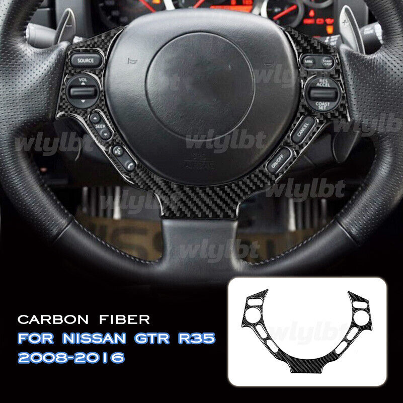 For Nissan GTR R35 2008-2016 Carbon Fiber Steering Wheel Button Frame Cover Trim