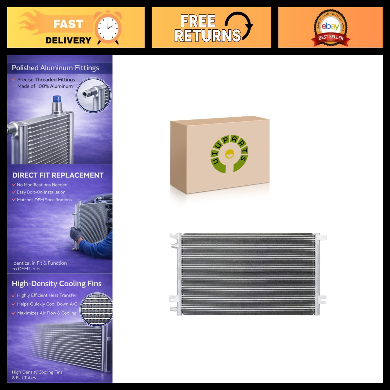 A/C Condenser for Saturn SW1 1.9L 1994-1999 - High Efficiency Air Conditioning U