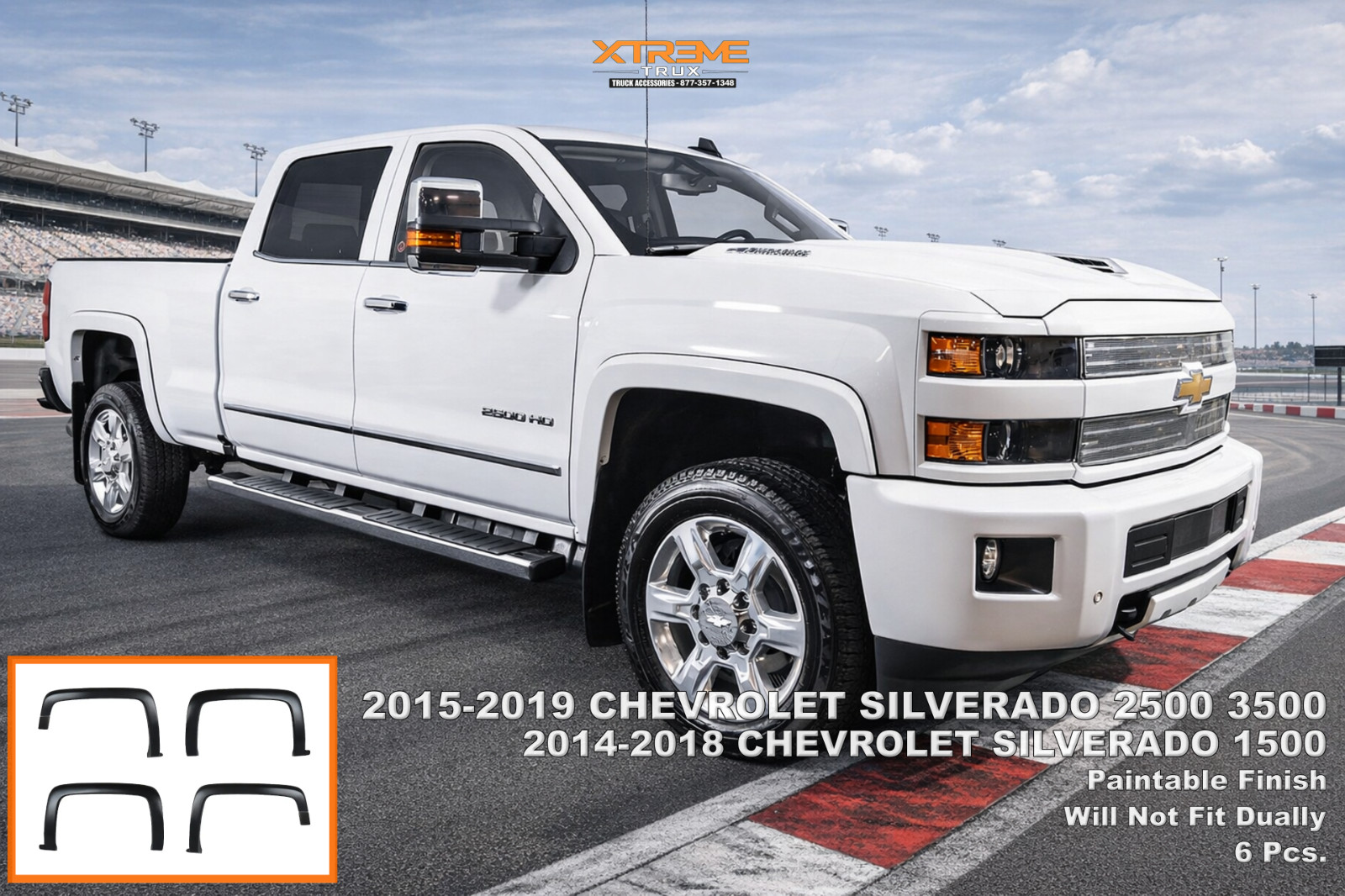 Paintable Black 15-19 Chevrolet Silverado 2500 3500 OE Style Fender Flares Set