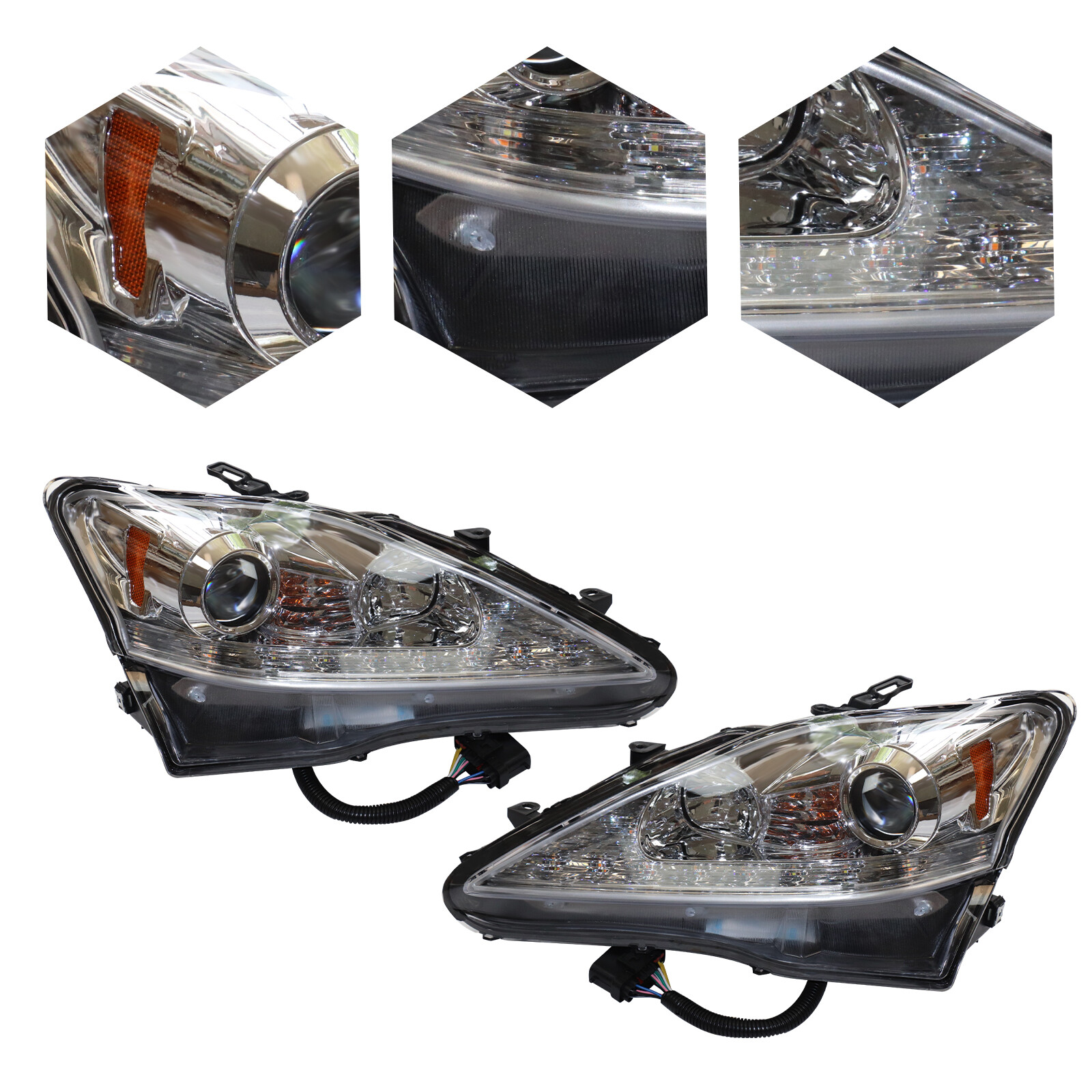 For 2006-2013 Lexus IS250 IS350 Left+Right LED DRL Projector Headlights Chrome