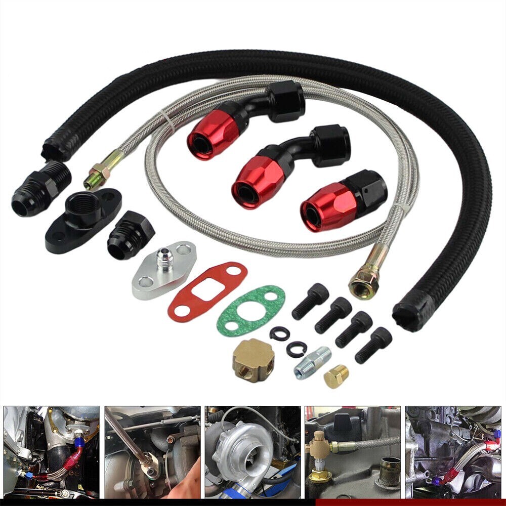 3/8 Turbo Charger Oil Drain Return Line Oil Feed Complete For T3 T4 T70 T66 GT35