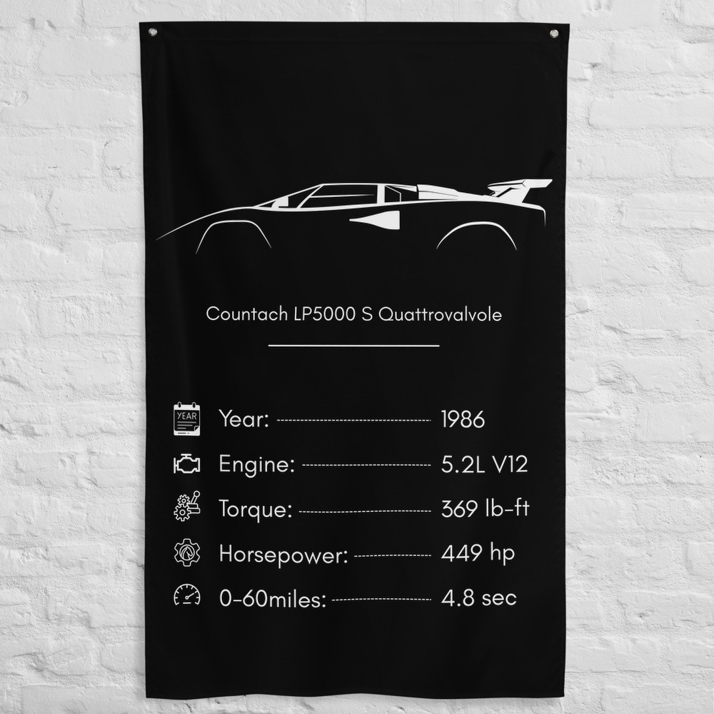 Countach LP5000 S Quattrovalvole 1986 Car Silhouette Flag 3x5 ft Garage Banner
