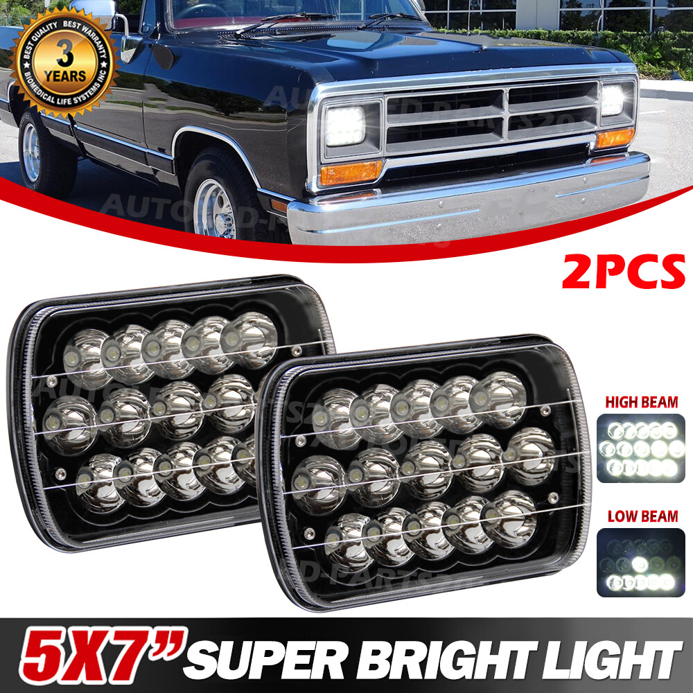 Black Pair 5x7 7x6 LED Headlights High-Low Beam For Dodge D150 D250 D350 Ram H4