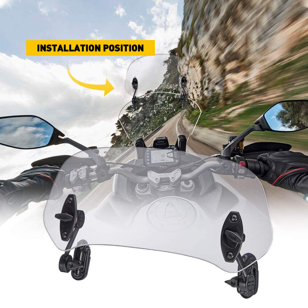 Motorcycle Universal Clip On Windshield Wind Screen Deflector Extension Spoiler