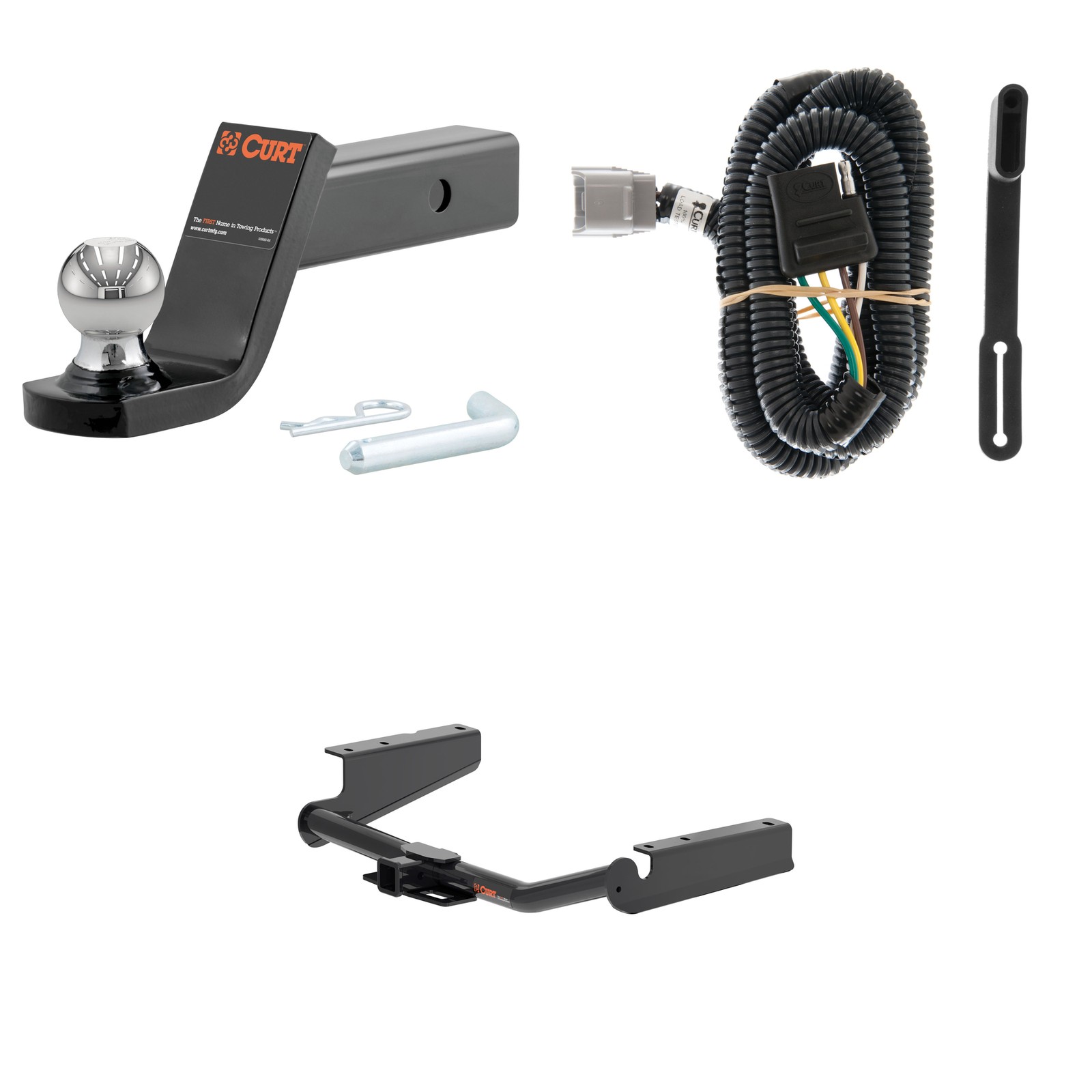 CURT Class 3 Tow Package Trailer Hitch, Wiring, Ball Mount - 13460, 55245, 45154