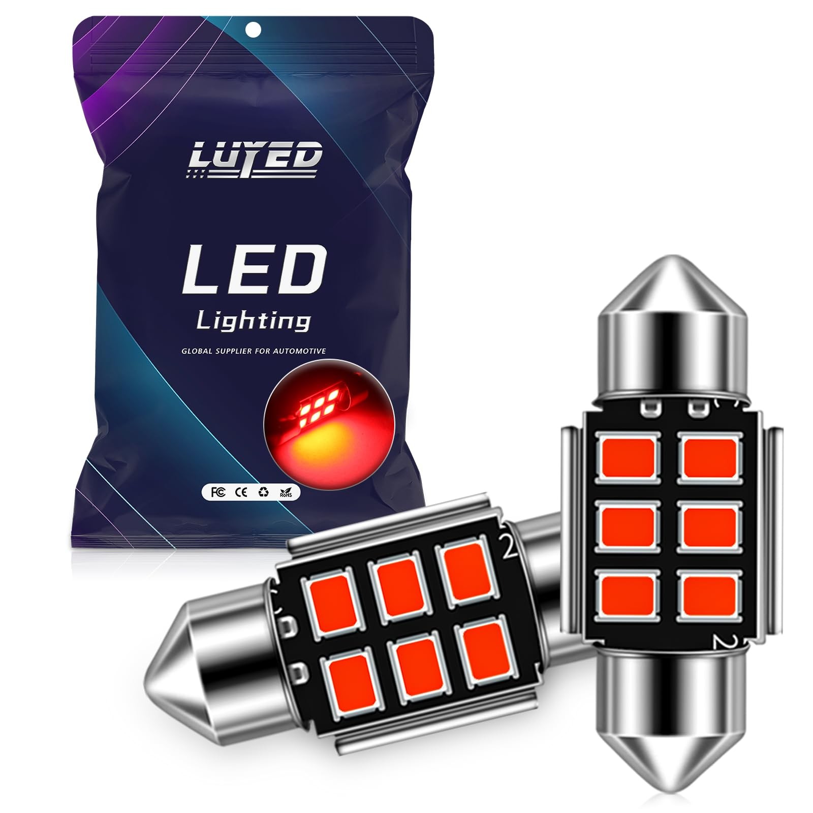 DE3175 LED Bulbs, Super Bright Red 2835 Chipsets Canbus Error Free 31mm 1.25