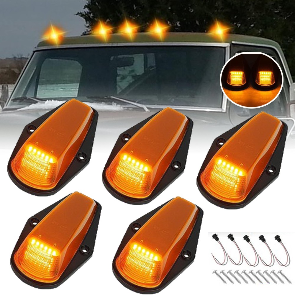 5PCS Amber LED Top Roof Cab Marker Lights for 1973-1997 Ford F150 F250 F350 NEW