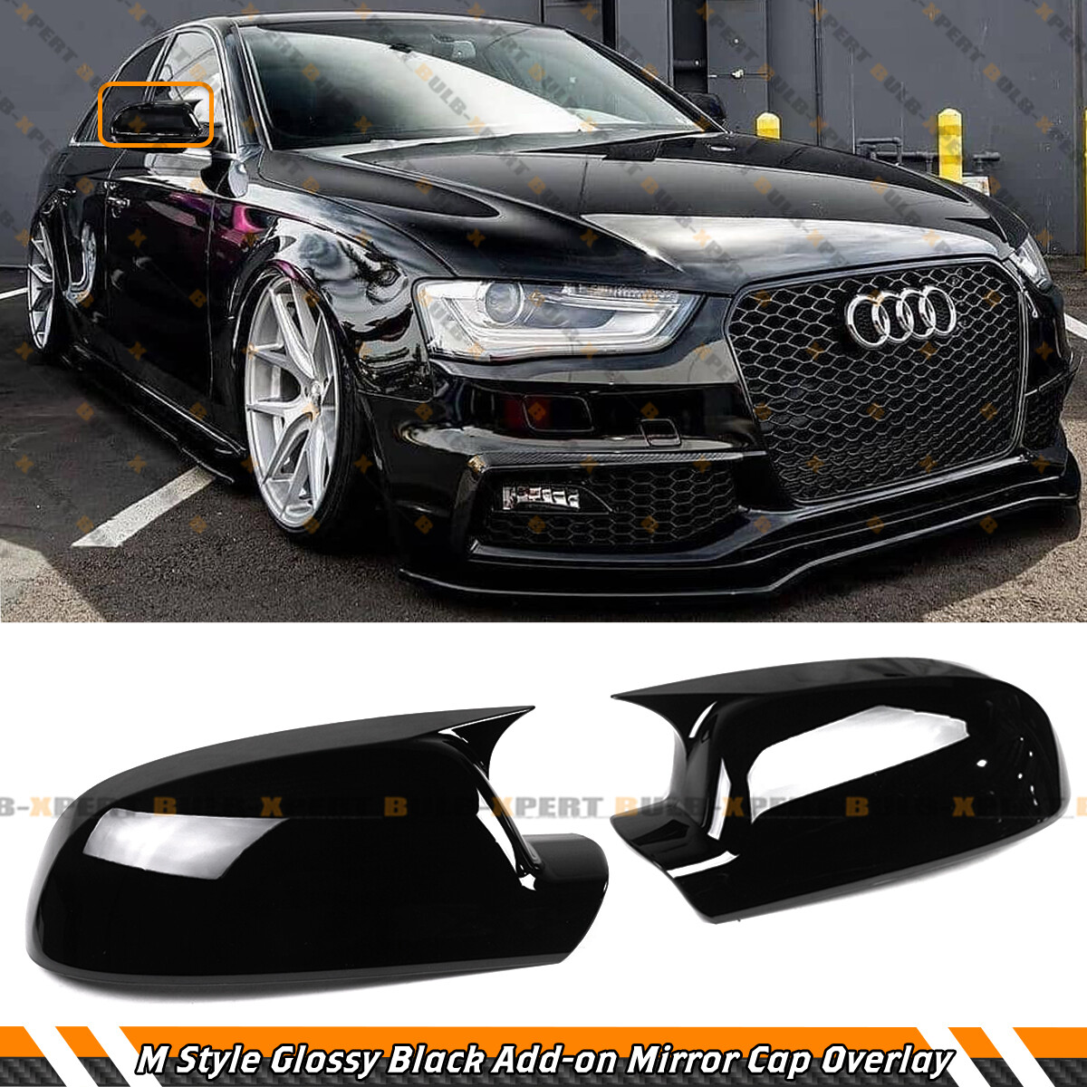 FOR AUDI 09-13 A3 Q3 S3 A4 S4 RS4 A5 S5 A6 M STYLE GLOSS BLACK MIRROR COVER CAP