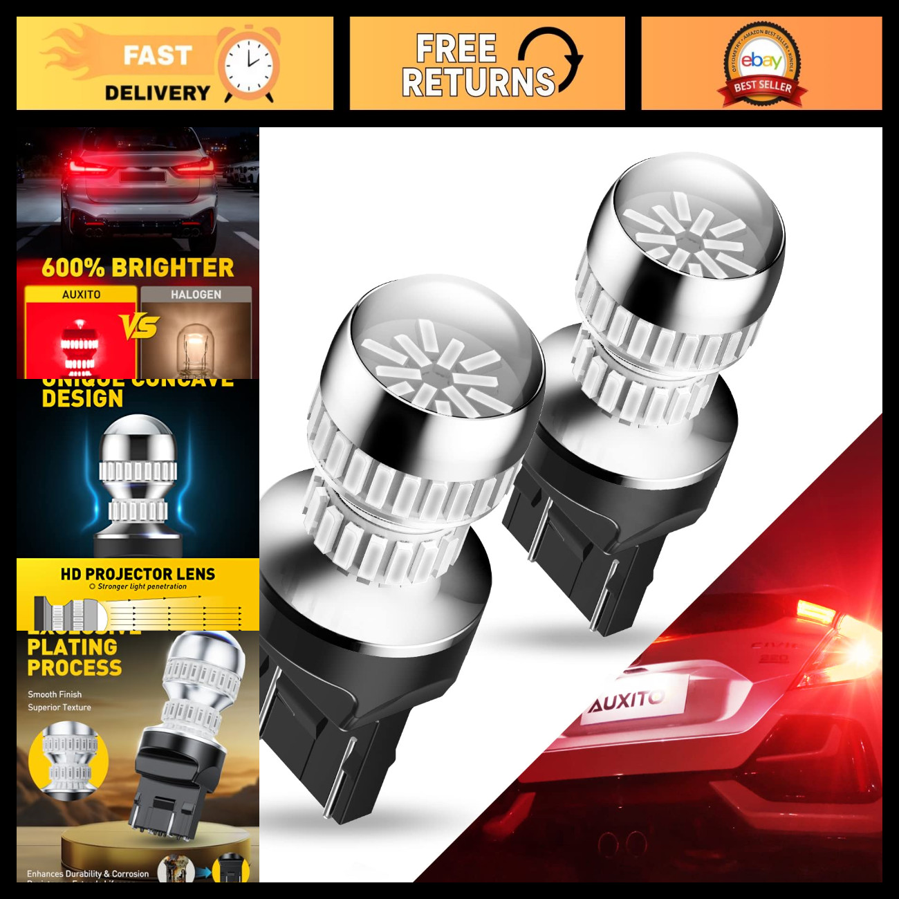 Super Bright Red 7440 7443 LED Bulbs for Tail Brake Lights, T20 W21W Replacement Super Bright Red 7440 7443 LED Bulbs for Tail Brake Lights, T20 W21W Replacement