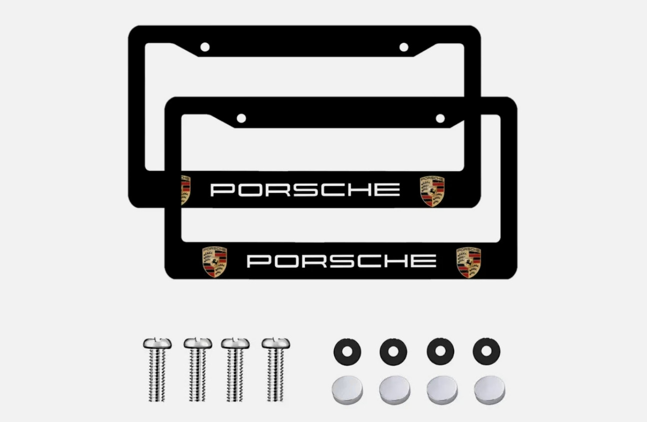 Porsche 2 Pack Black Aluminum License Plate Frame with Screw Caps