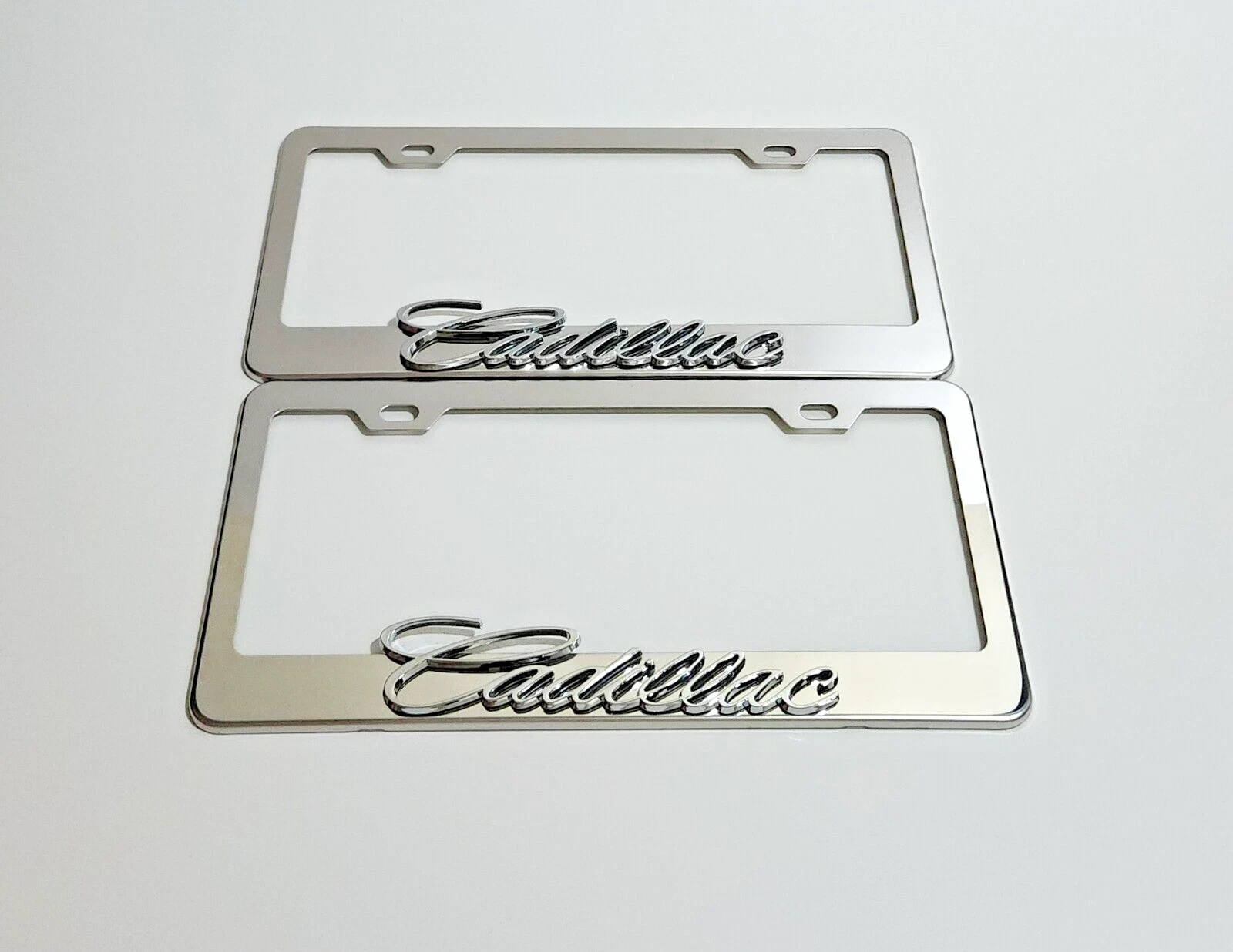 2 pcs Silver License Plate Frame for 3D Cadillac Logo 