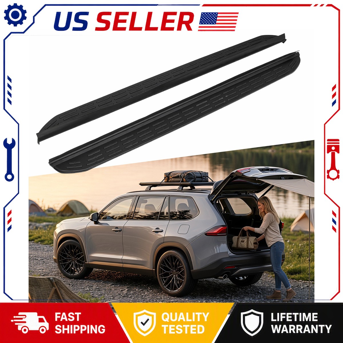2X Black Side Steps Nerf Bars Running Board For 2024-2026 Grand Highlander 2X Black Side Steps Nerf Bars Running Board For 2024-2026 Grand Highlander