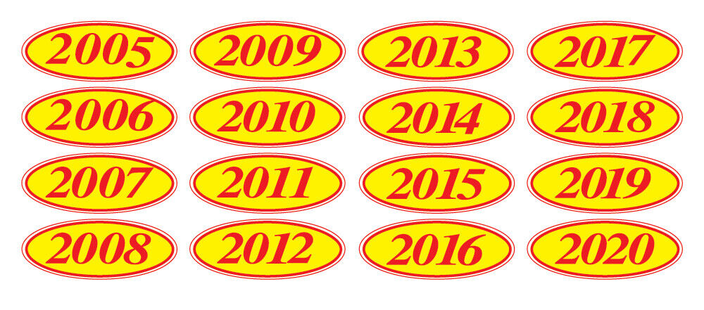 EZ-Line Car Dealer Oval Model Year Stickers Large Windshield Stickers Red Yellow