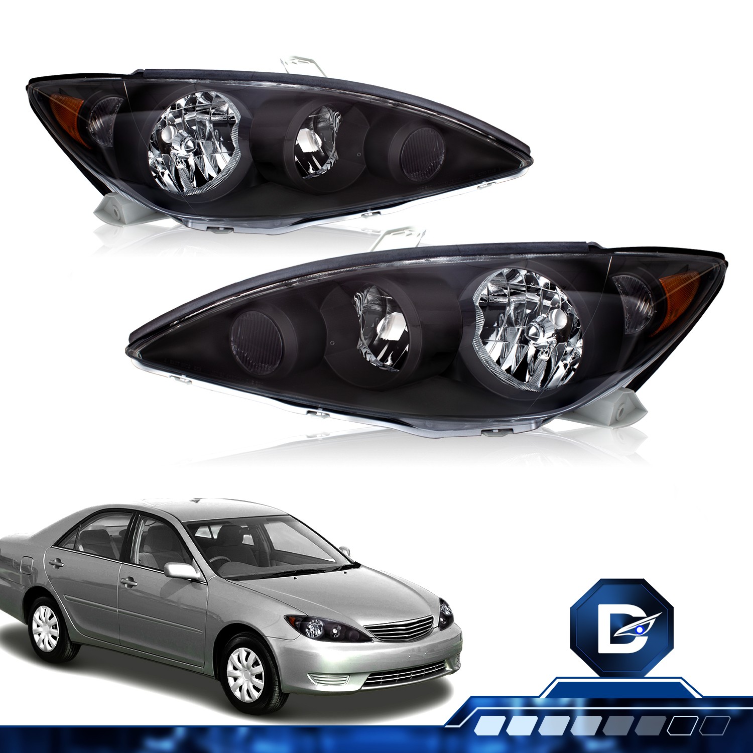 For 2005 2006 Toyota Camry LE SE XLE Sedan Black Amber L+R Headlights Assembly 