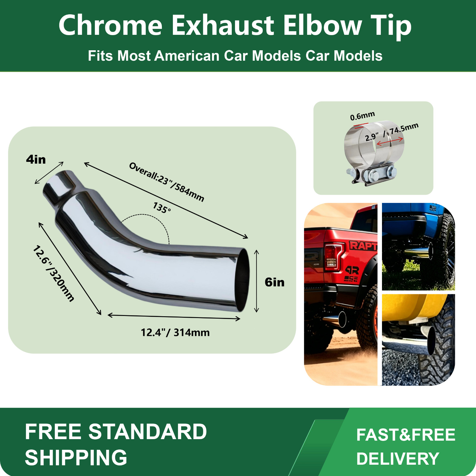 4-6 Inch Exhaust Elbow -  Diesel ExhaustTip with Clamp