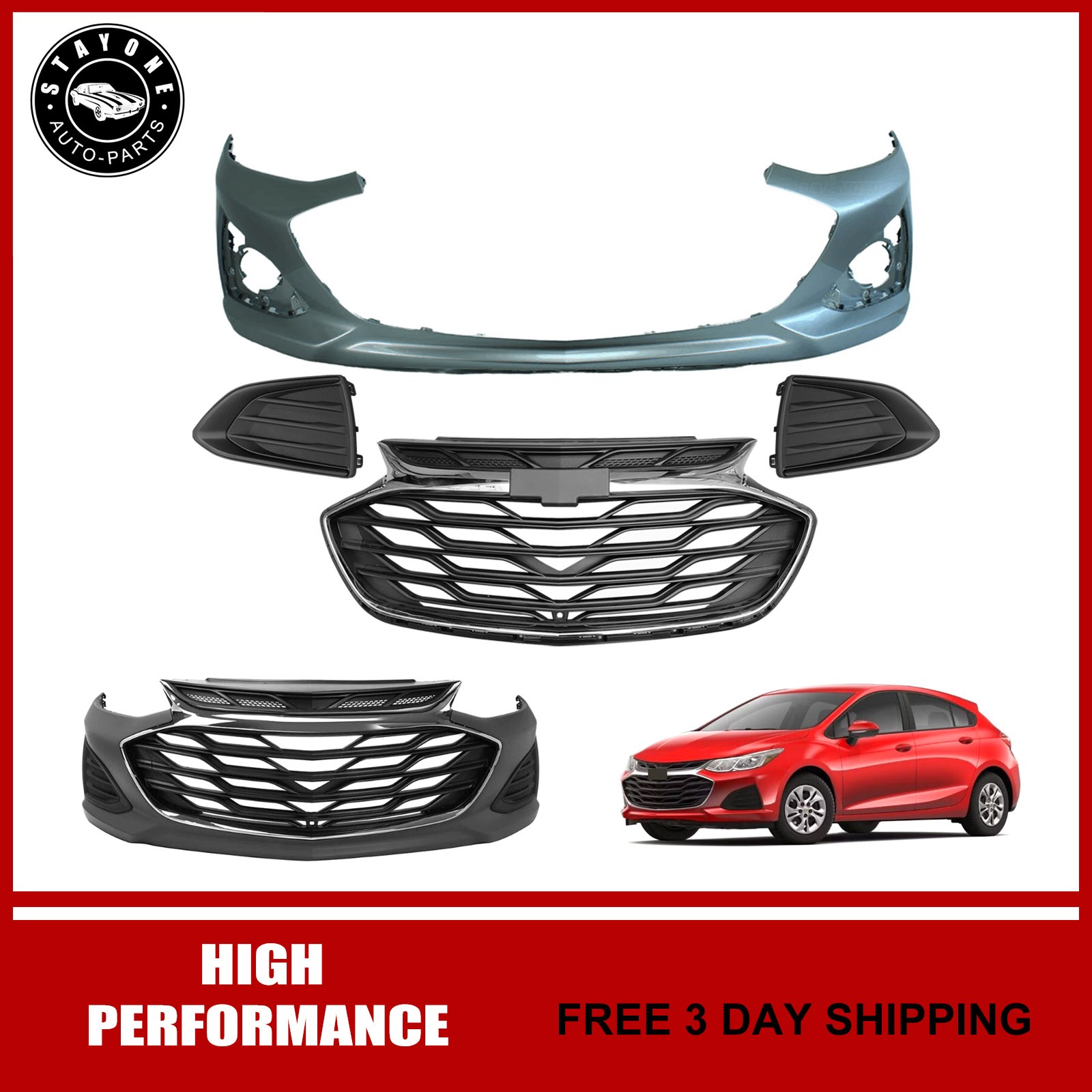 For 2019 2020 2021 Chevy Cruze New Front Bumper Cover Set Without Sensor Holes