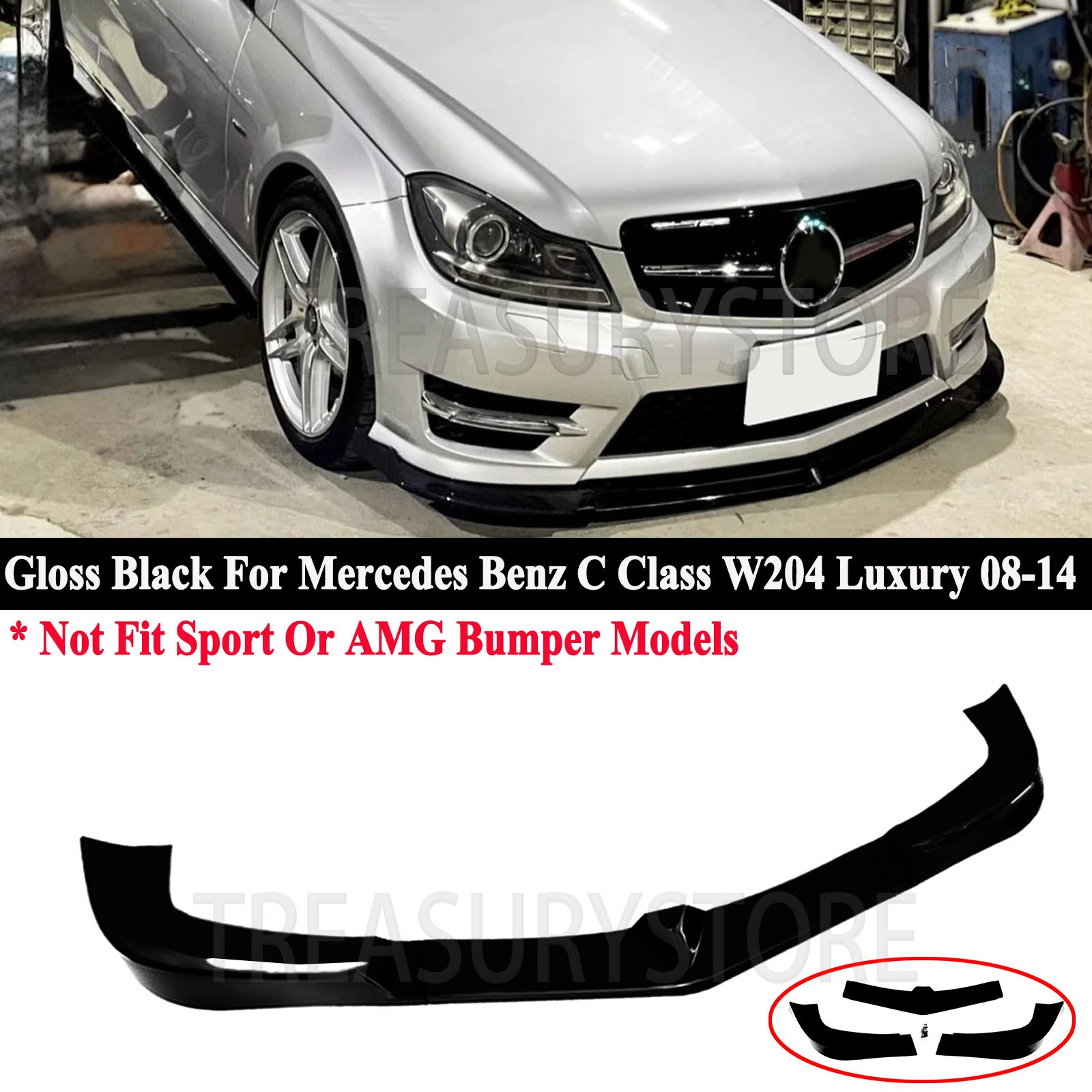 For Mercedes Benz C Class W204 008-2014 Glossy Black Front Bumper Lip Splitter For Mercedes Benz C Class W204 008-2014 Glossy Black Front Bumper Lip Splitter