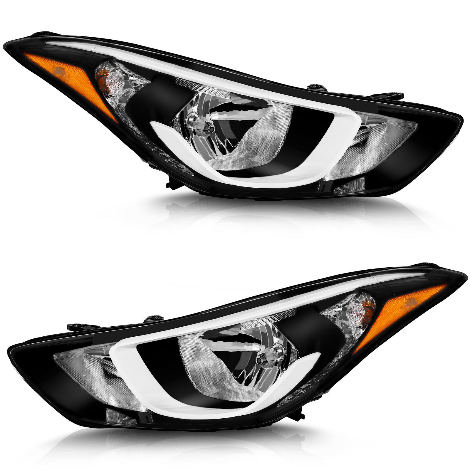 2PCS OEM Headlights For Hyundai Elantra 2014 2015 2016 Black Housing W/bulbs L+R