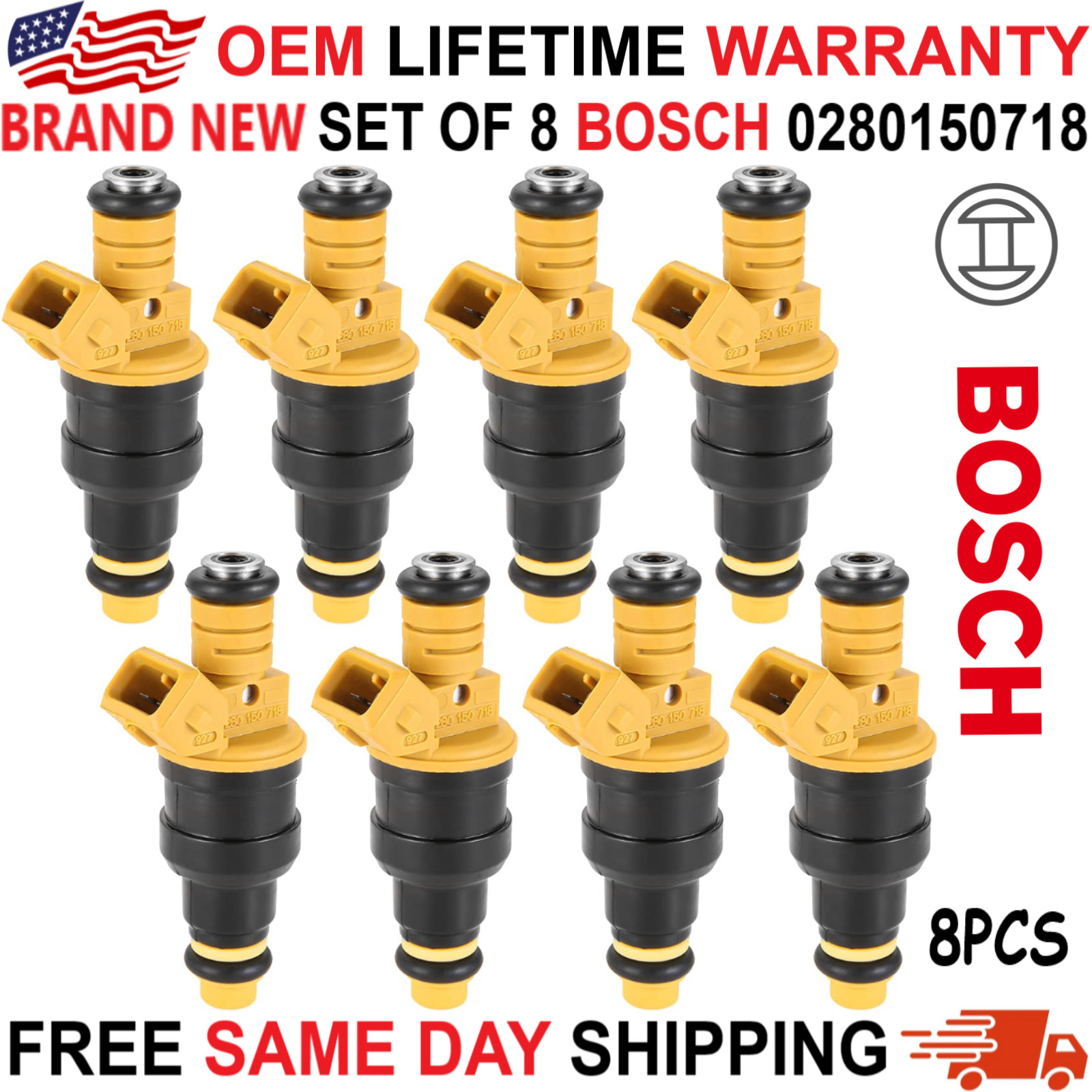 Brand NEW BOSCH Set of 8 Fuel Injectors for 1985-1997 Ford 5.0L V8 5.8L 4-hole