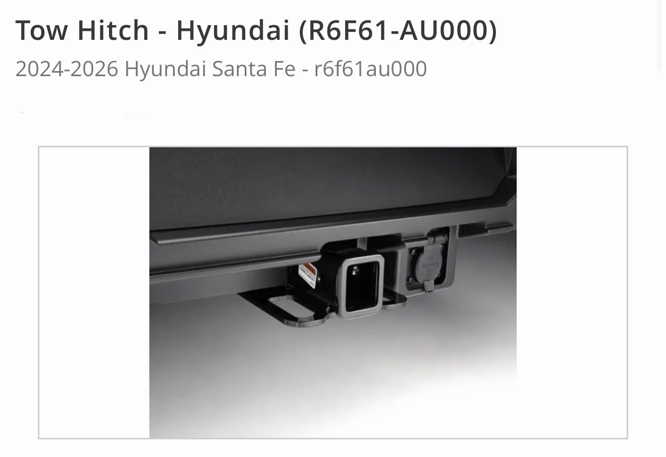 OEM Hyundai Santa Fe Tow Hitch Kit (2024-2027) | R6F61-AU000 OEM Hyundai Santa Fe Tow Hitch Kit (2024-2027) | R6F61-AU000