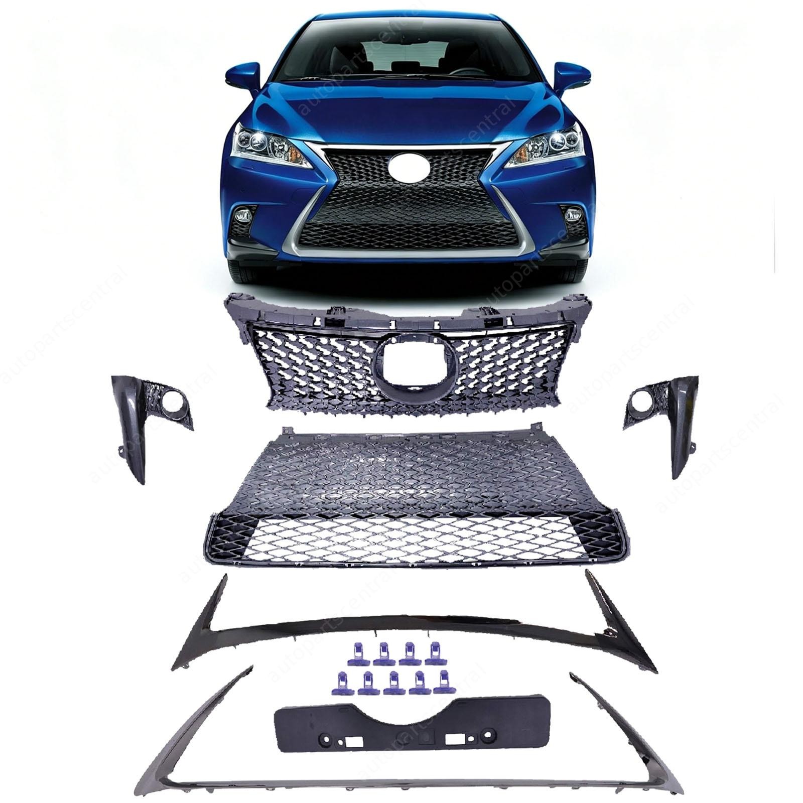 Fit 2014-2017 Lexus CT200h Front Bumper Grille Black Chrome Trim Set 5311176040