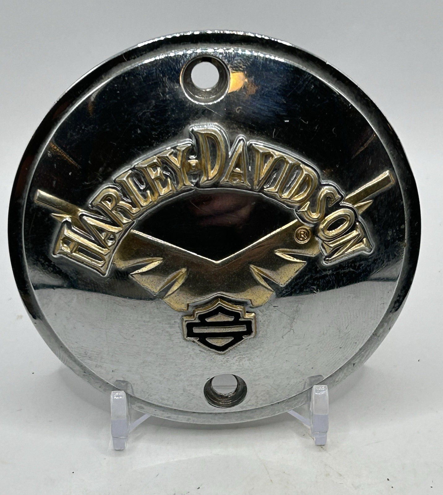 Vintage Harley Davidson V Wing Timer Cover Gold Chrome 2 Hole Point Cover EVO