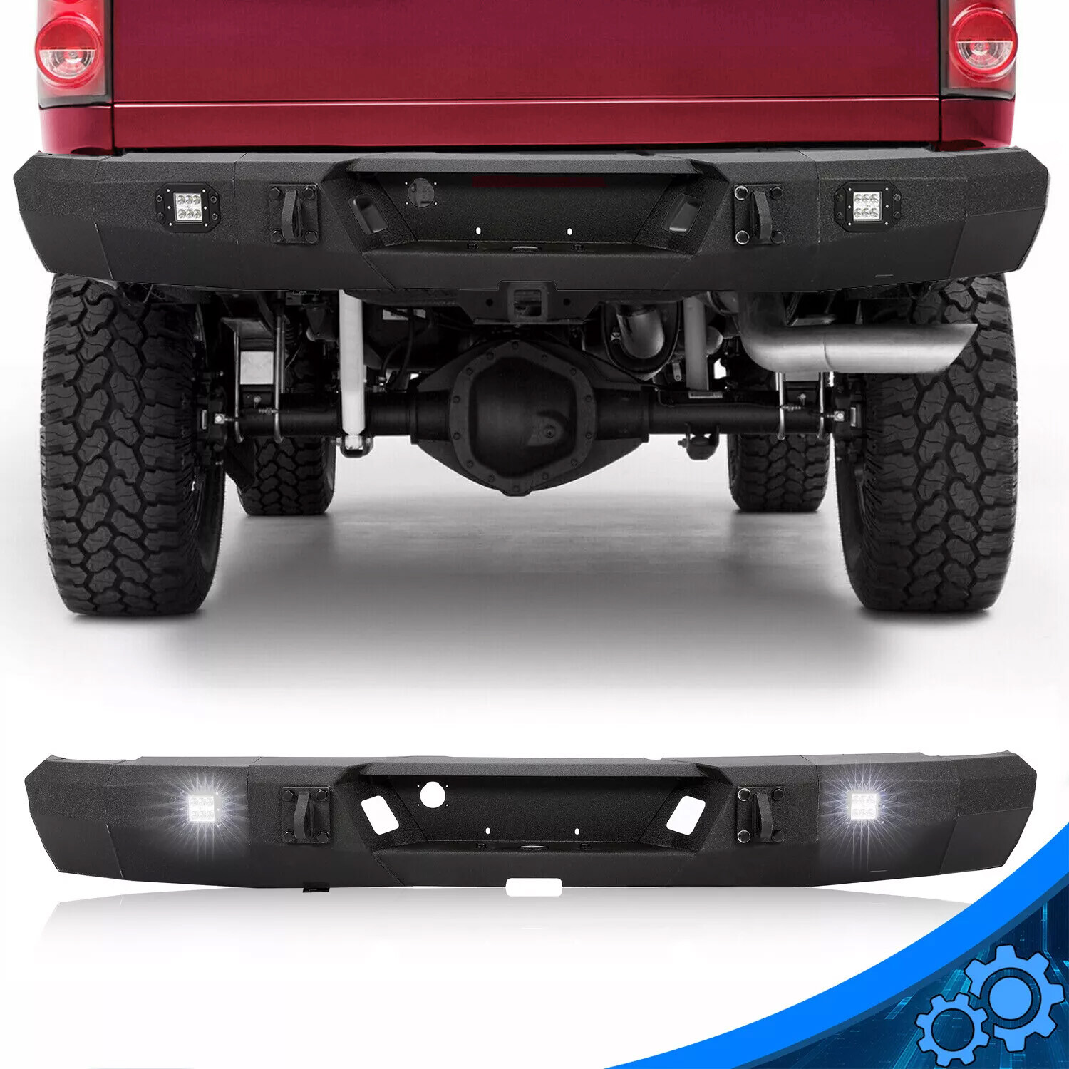 3Pcs Black Rear Bumper w/LED Light For 2003-2009 06 08 Dodge Ram 1500 2500 3500 3Pcs Black Rear Bumper w/LED Light For 2003-2009 06 08 Dodge Ram 1500 2500 3500
