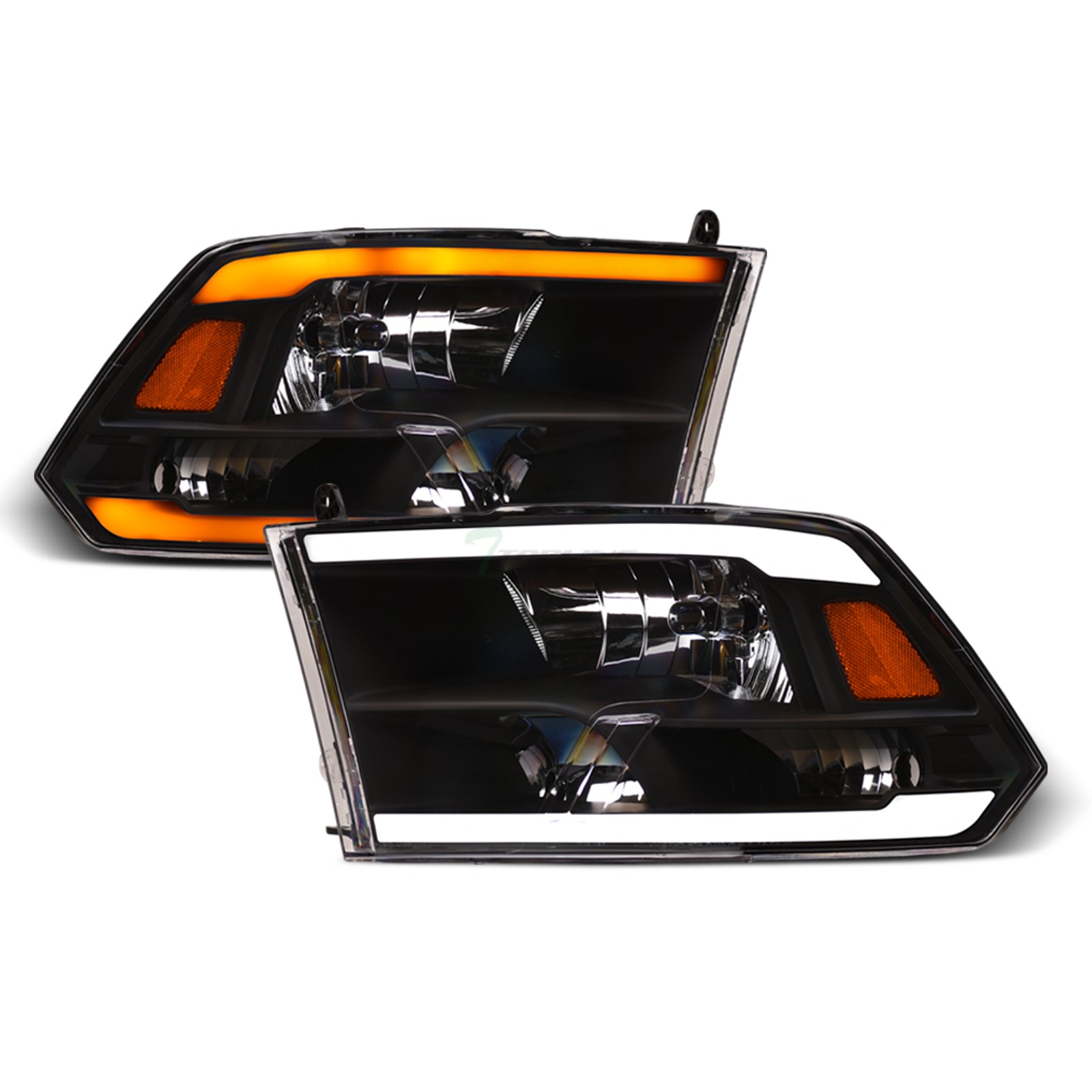 Topline For 2009-2018 Ram Switchback Sequential LED Strip Bar Headlights - Black