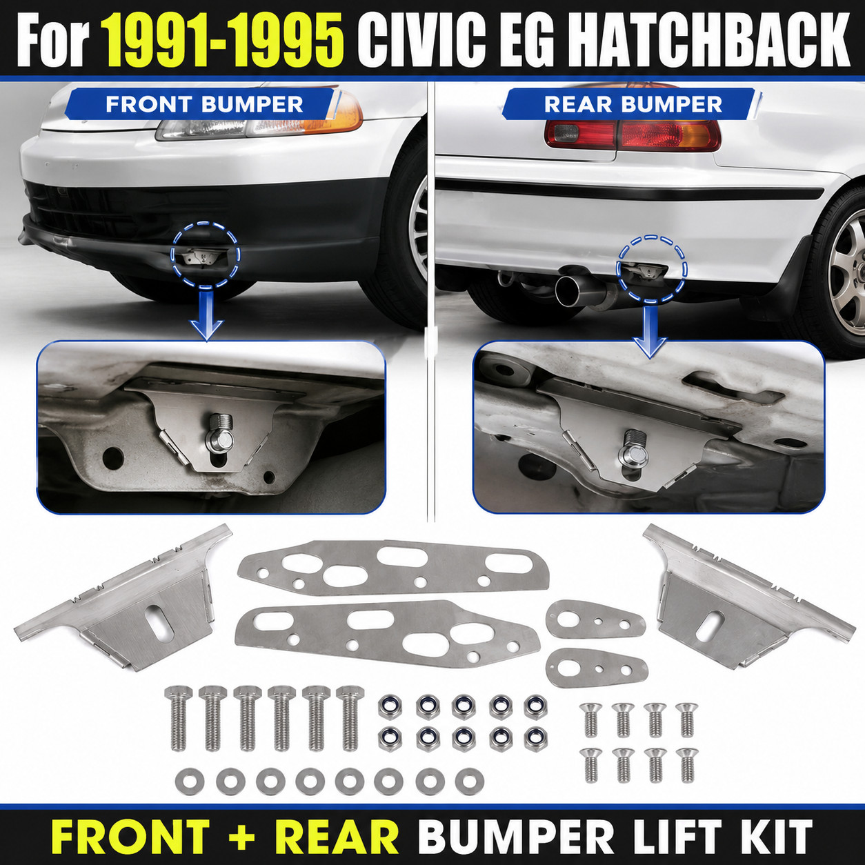 For 1991-1995 Honda Civic EG Hatchback Front Rear Bumper Lift Kit with Hardware