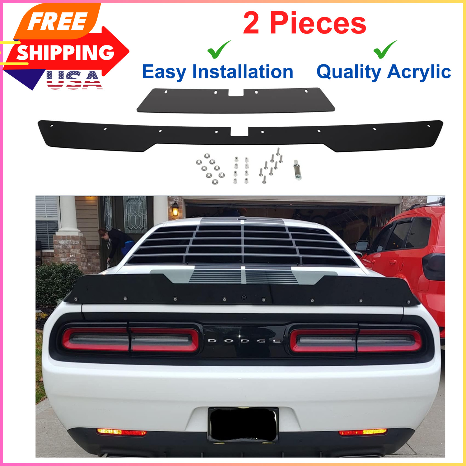Rear Wickerbill Spoiler for Dodge Challenger 2015-2024 SRT RT Hellcat Scat Pack