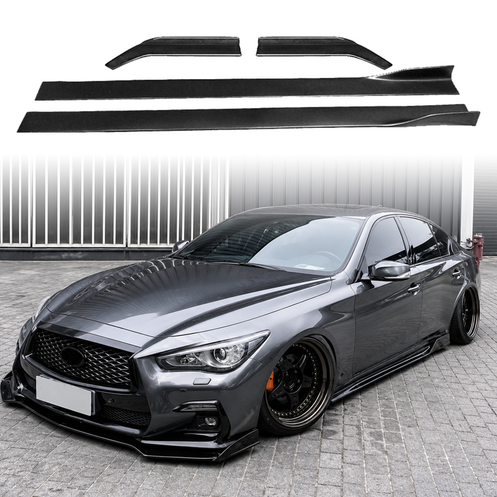 For 14-17 18-22 INFINITI Q50 Side Skirts + Rear Side Splitter Lip Glossy Black