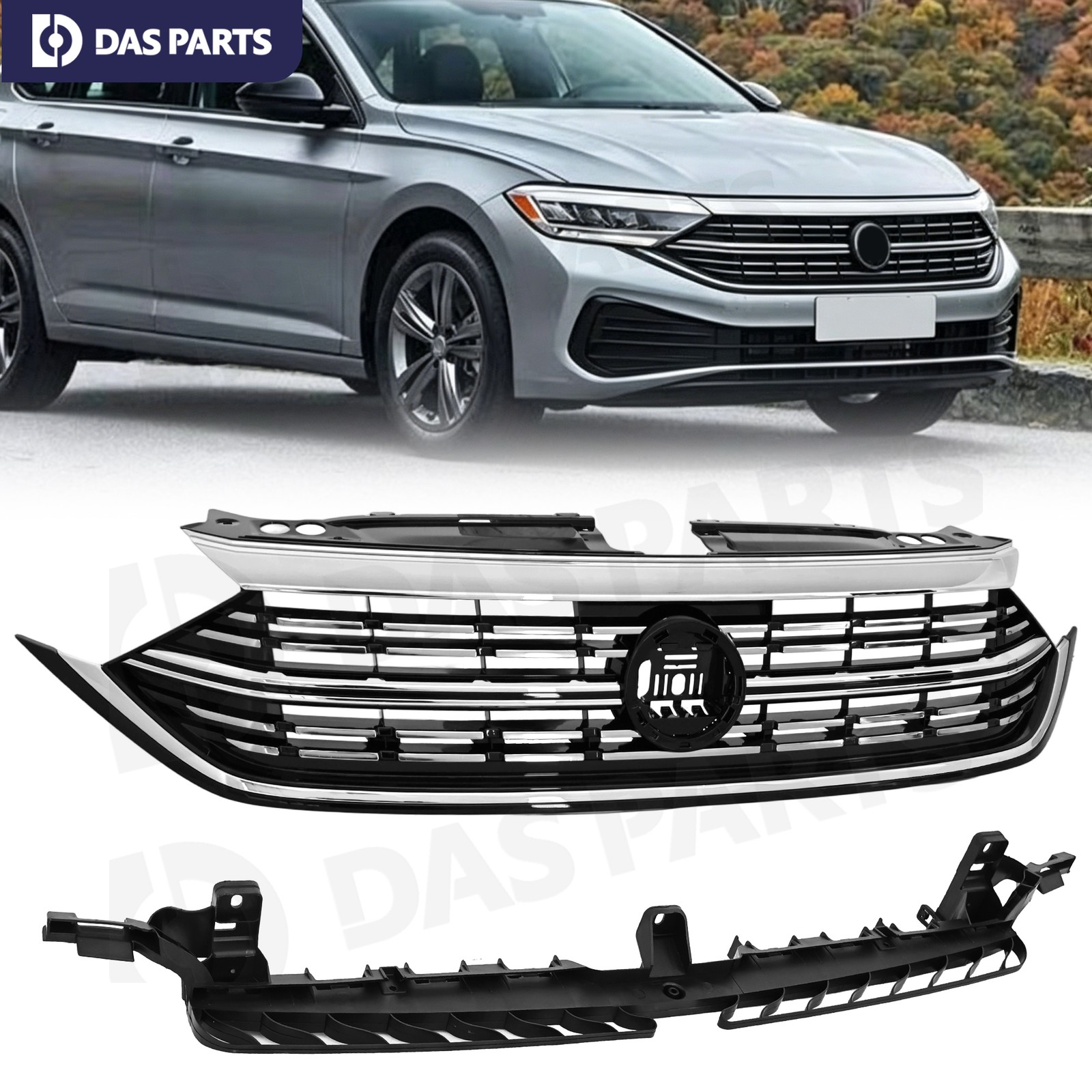 Fit 2022-2024 Vw Volkswagen Jetta Front Bumper Chrome&Black Upper Grille&Bracket