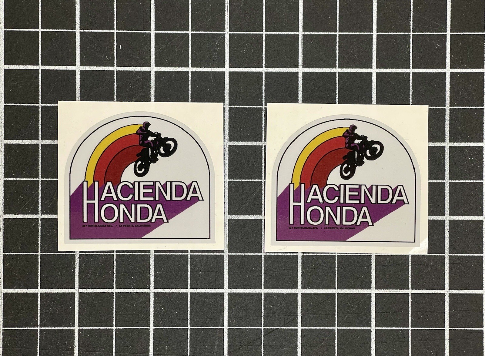 Two Small HACIENDA HONDA Motocross STICKERS Vintage Decal Sticker XR75 CR250M