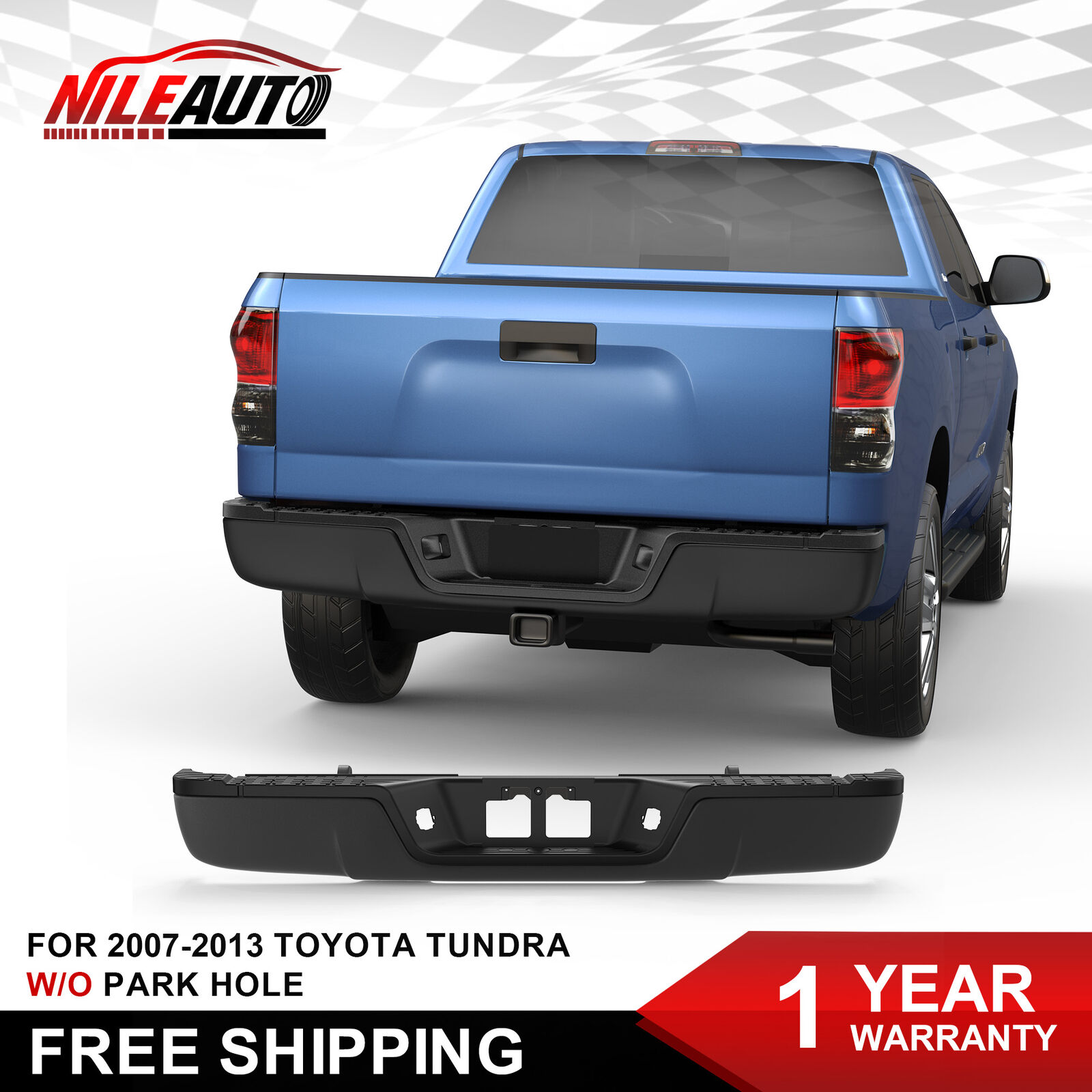 1PC Black Steel Rear Bumper Assembly For 2007-2013 Toyota Tundra W/o Park Assist