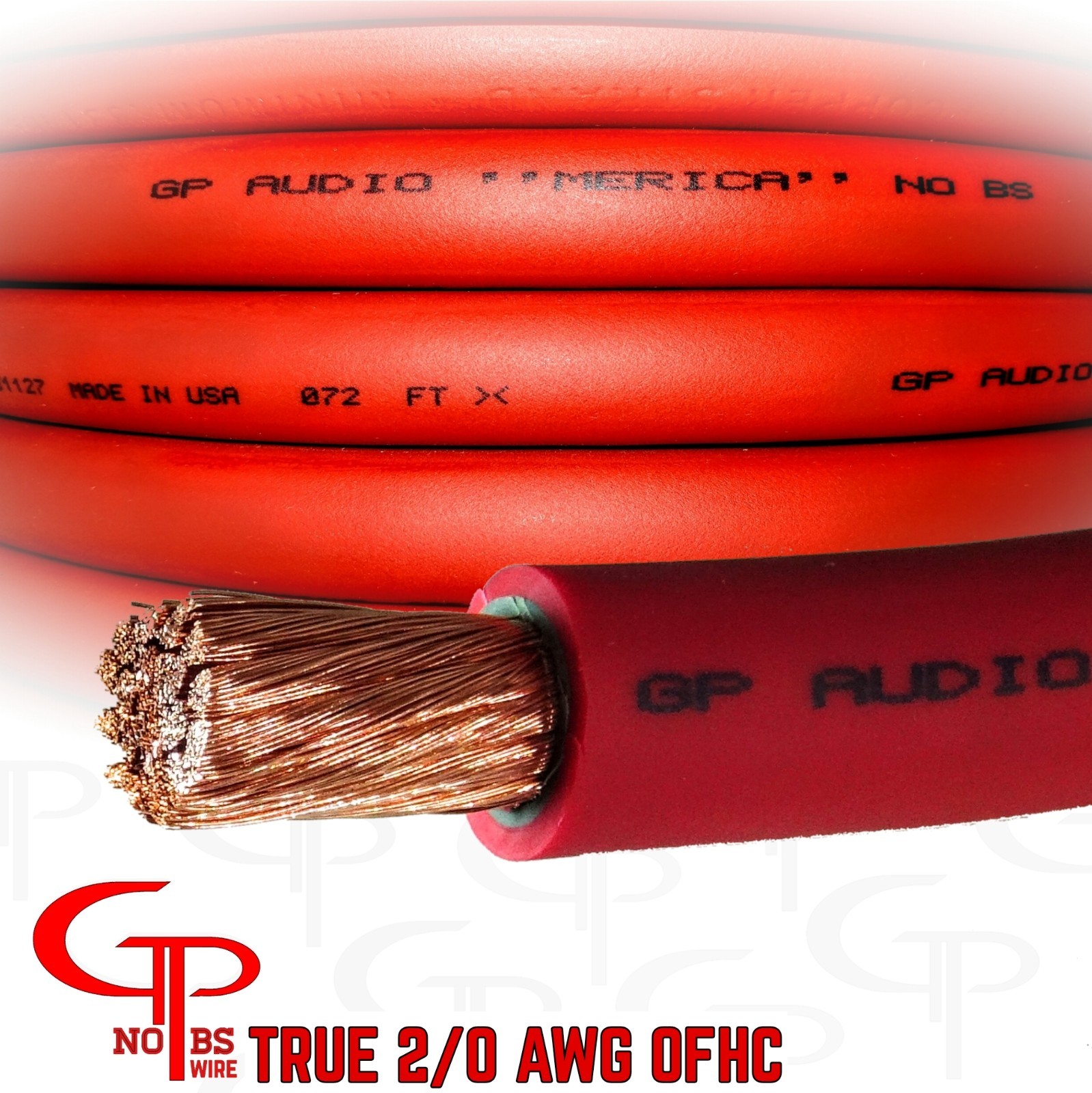 20 ft TRUE AWG 2/0 Gauge OFC COPPER Power Wire RED Ground Cable GP Car Audio
