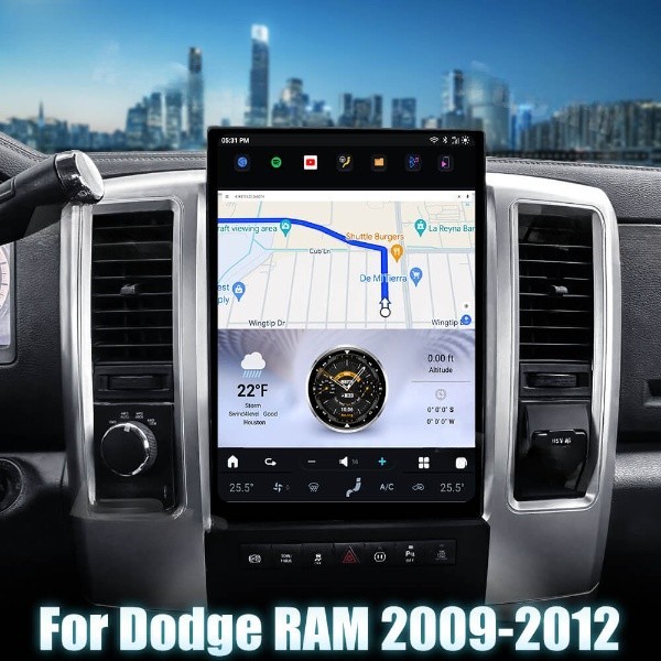 13.8-INCH Tesla Vertical Screen Car GPS Radio Android 13 For Dodge RAM 2008-2012
