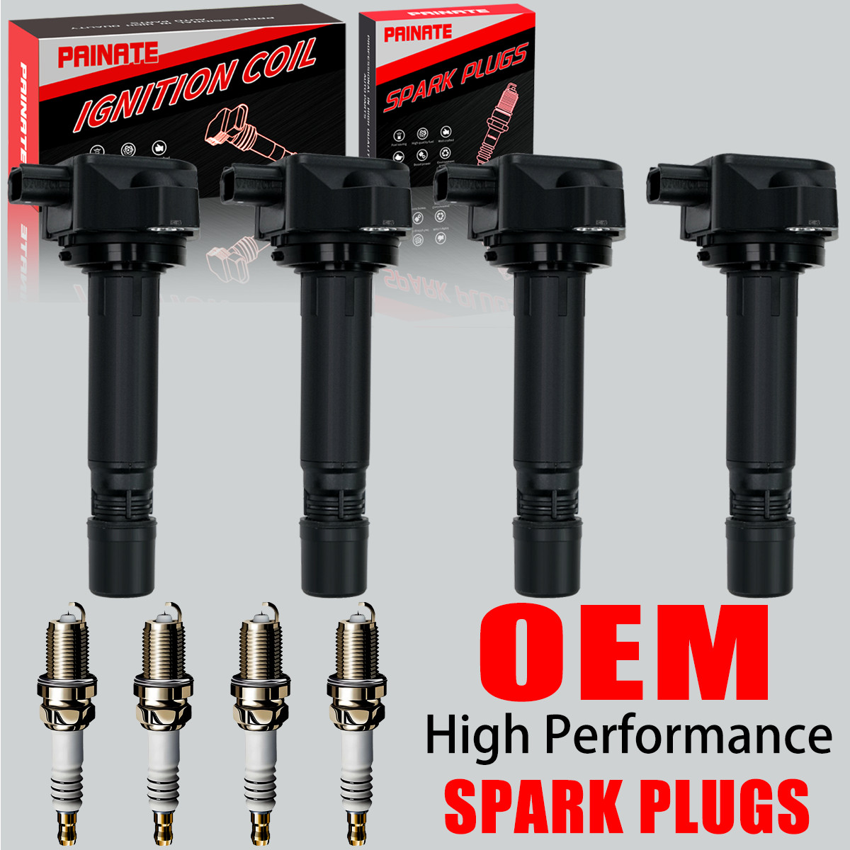 4X Brand OEM Ignition Coil & 4X Iridium Spark Plug For Honda Civic 1.8L I4 UF582