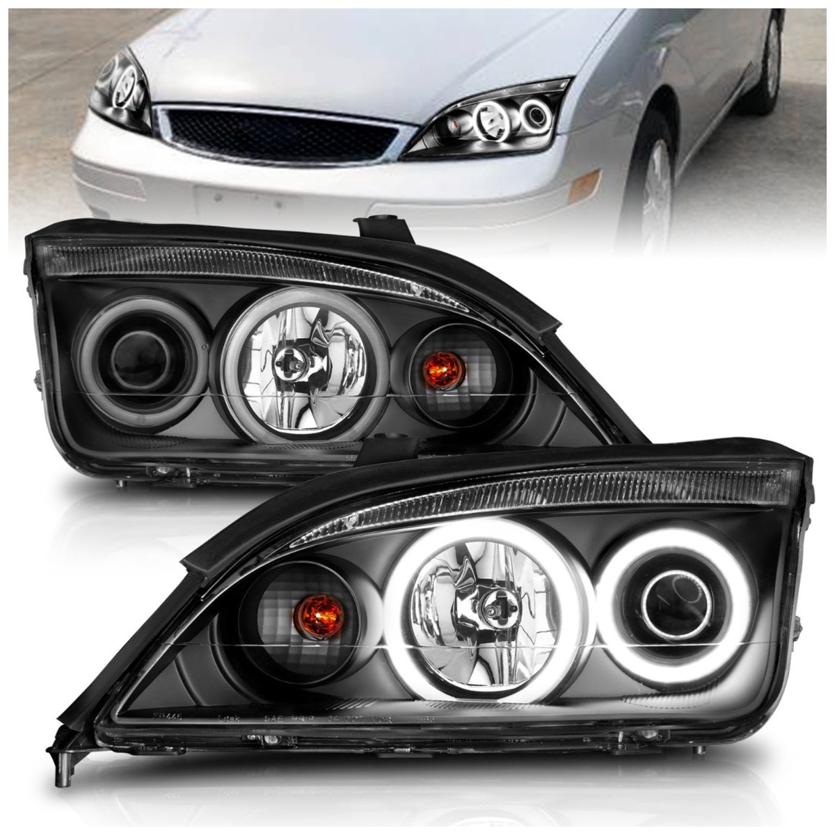 Anzo 121198 Headlamp For Ford Focus 2005-2006 Left & Right Halogen Black Housing