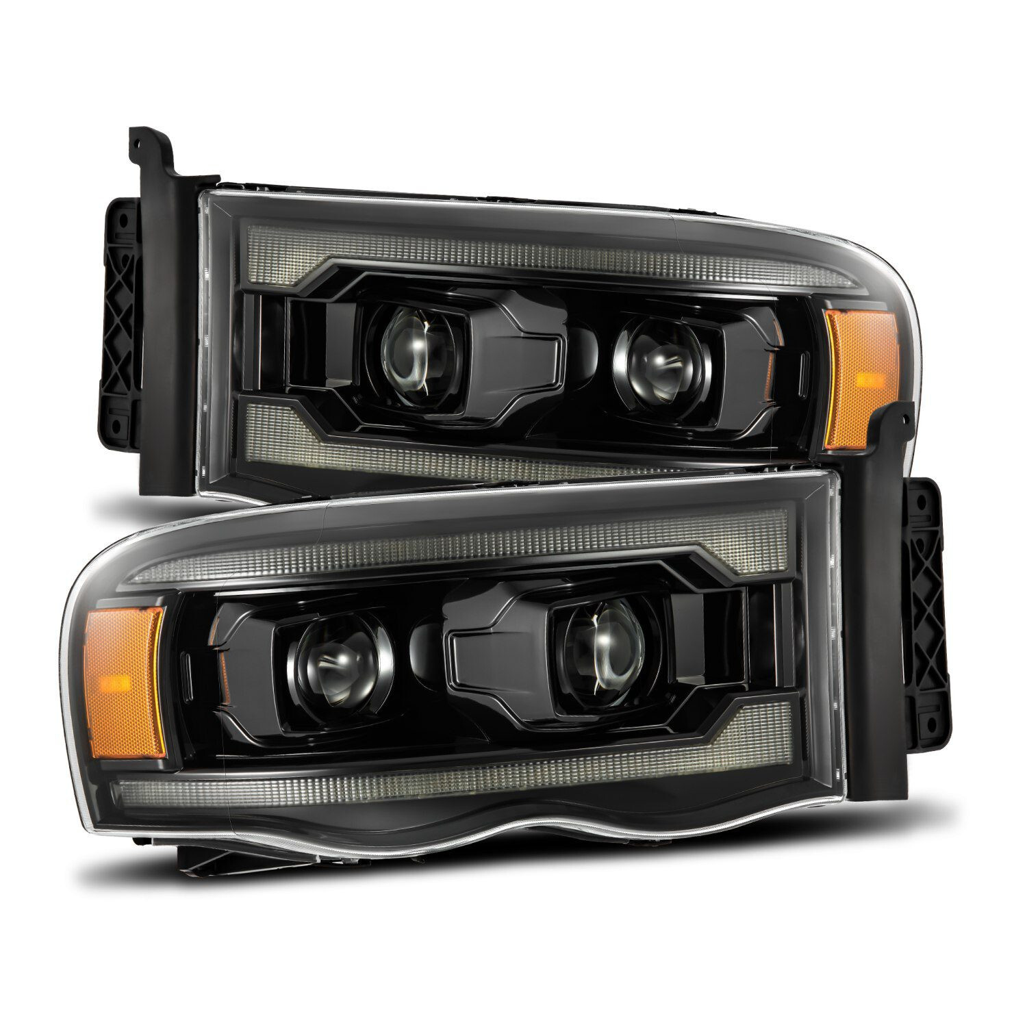 For 03-05 Dodge Ram 1500 Luxx Alpha Black LED Projector Headlights Headlamps