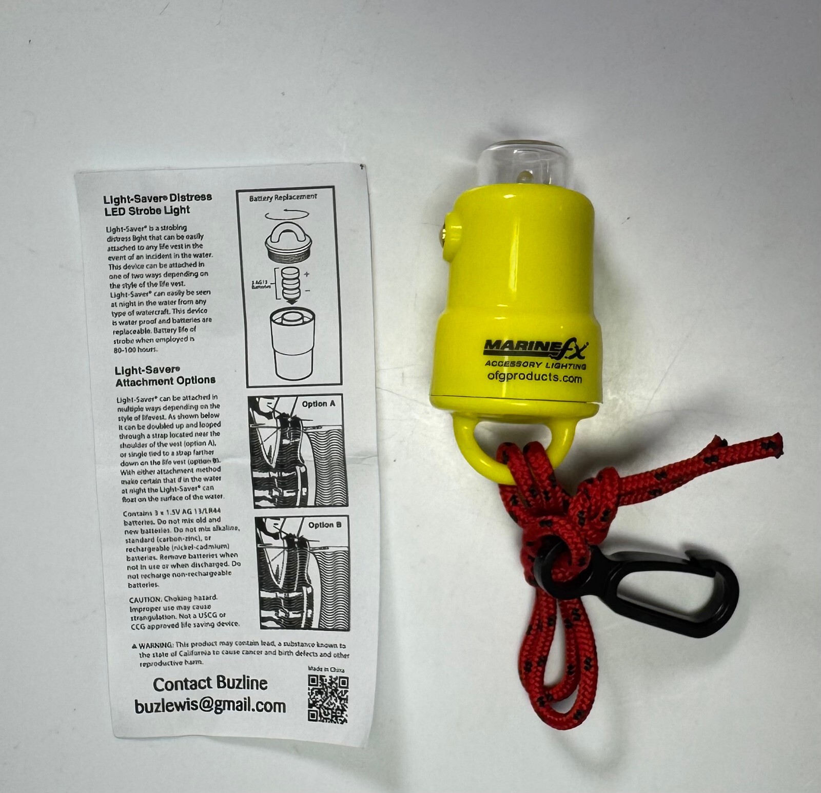 Water Activated Autom strobing LED Life Vest Light by Buzline W/custom Logo