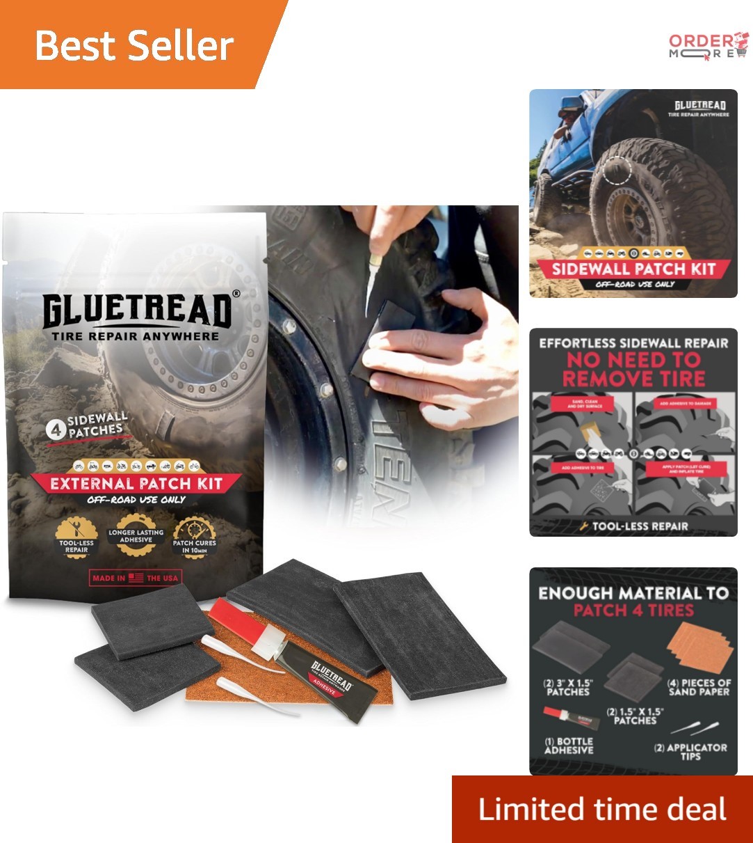 GlueTread Tire Repair Kit Off-road Patch for Tubeless ATV UTV Sidewall 26