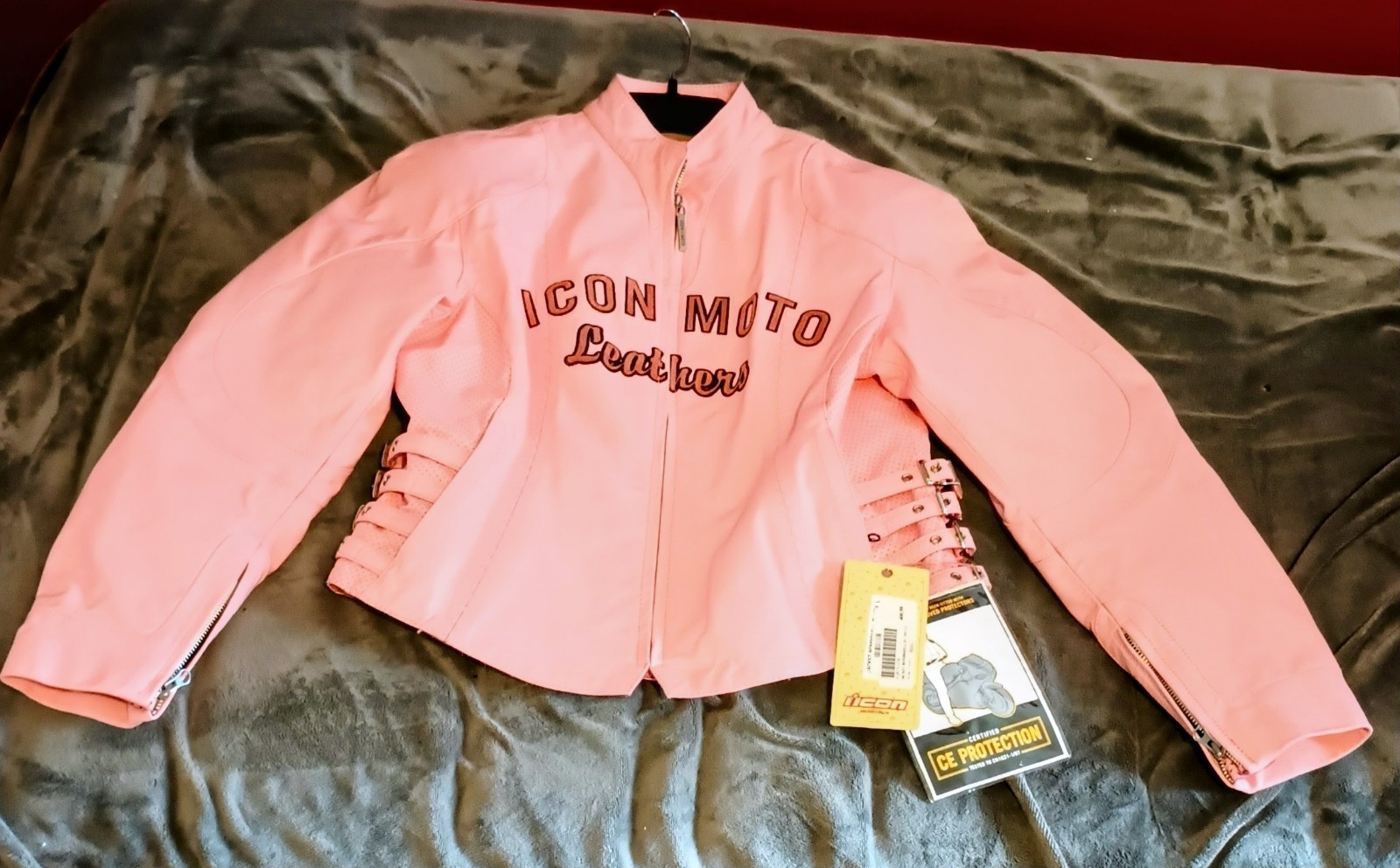 ICON Moto Leathers XS Motorcycle Jacket Pink Leather Full Zip Lined Bomb Shell ICON Moto Leathers XS Motorcycle Jacket Pink Leather Full Zip Lined Bomb Shell