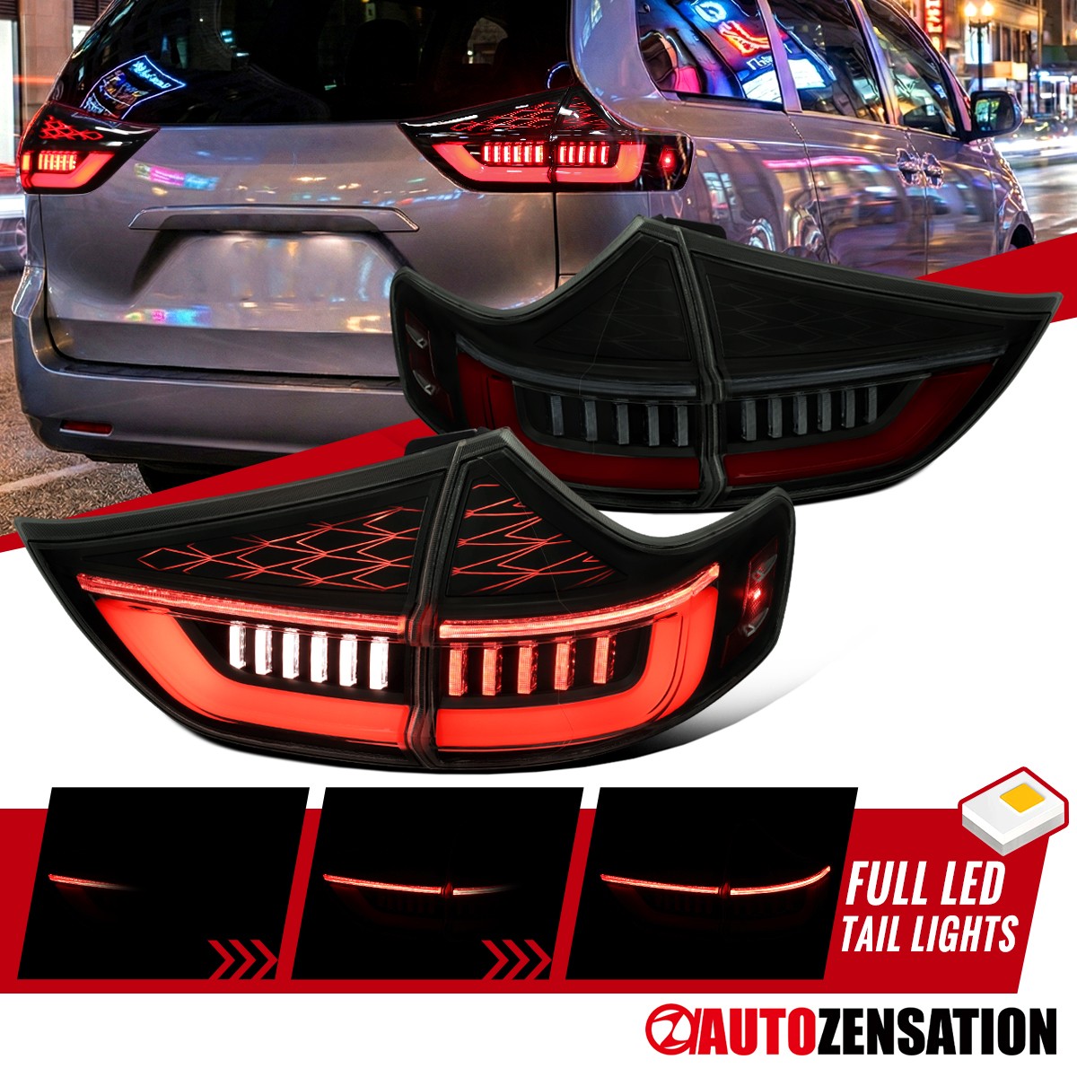 Fit 2011-2014 Toyota Sienna Smoke Black Sequential LED Tail Lights Brake Lamps