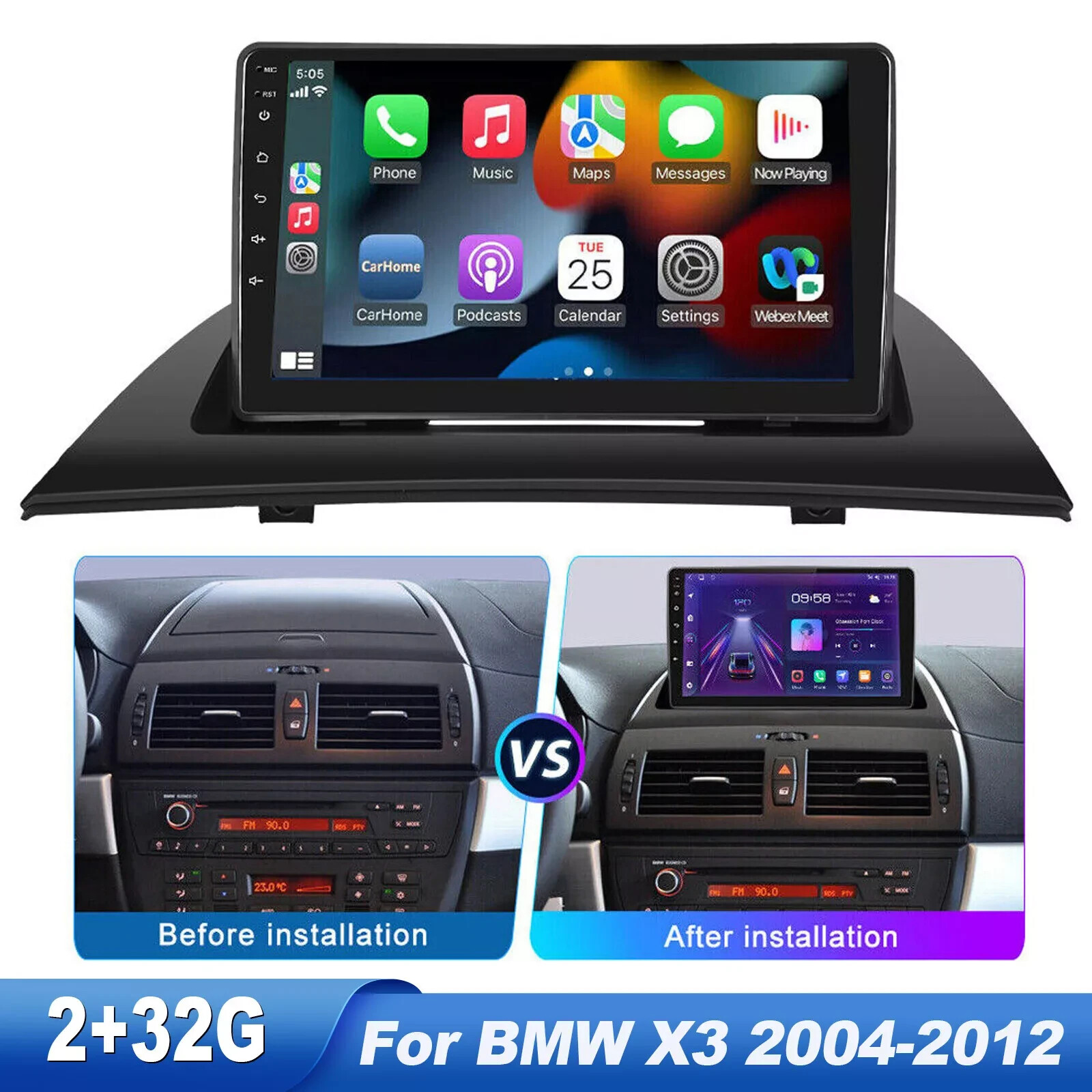 For BMW X3 E83 2004-2012 32G Android 14 Apple Carplay Car Stereo Radio GPS Navi