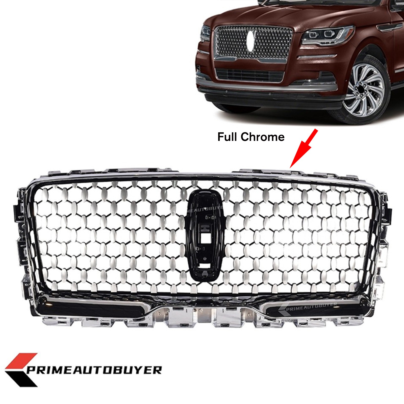 Fits Lincoln Navigator 2022-25 Front Grille&Outer Frame Surround Full Chrome