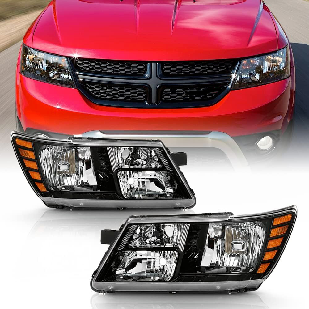 For 2009-2020 Dodge Journey Headlights Pair Black Chrome Headlamps 09-18 LH+RH