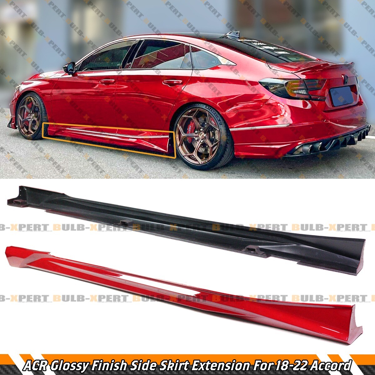 ACR San Marino Red Direct Add On Side Skirt Extensions For 2018-22 Honda Accord